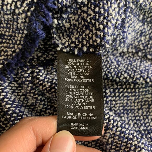 Rebecca Taylor Jacket Womens 4 Blue White Tweed Fringed Trim Full Zip Peplum - Picture 8 of 11